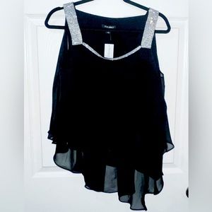 New Dressbarn black Rhinestone Shoulder Top Size Large